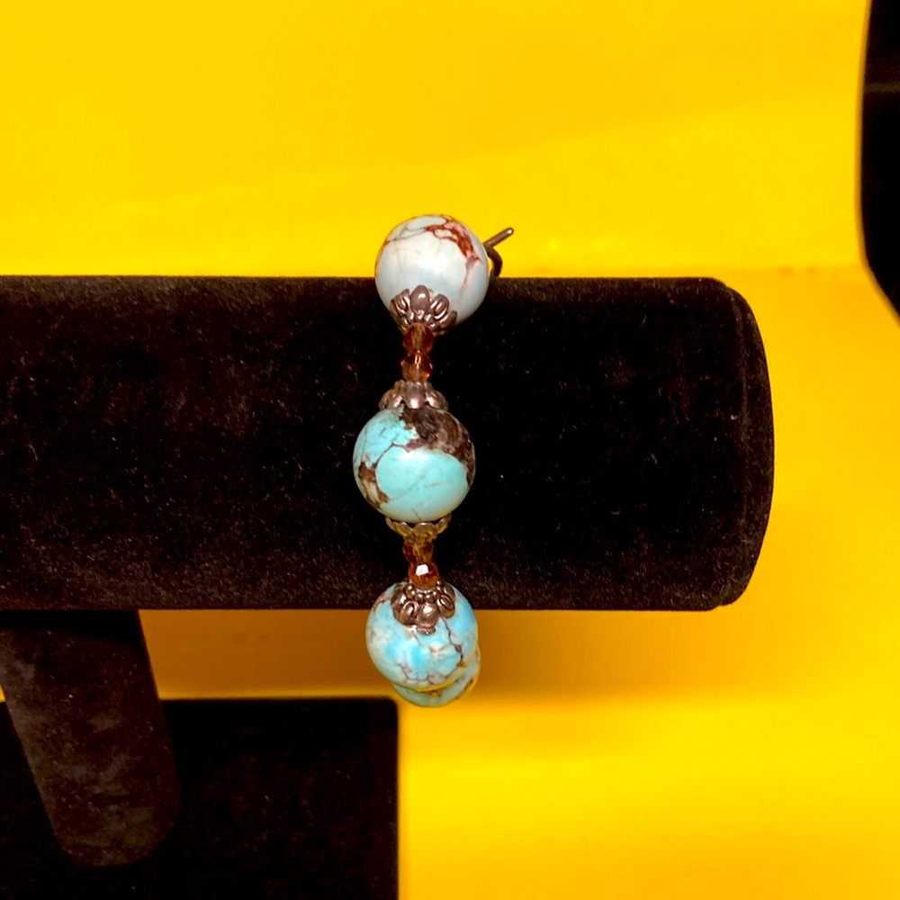 Turquoise and silver ball bracelet